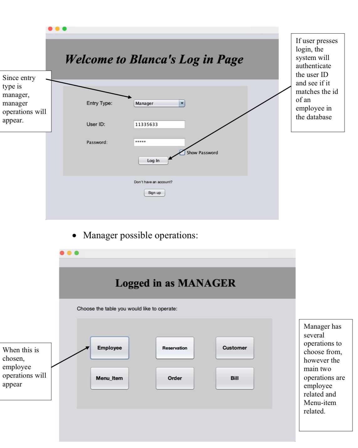 Manager menu